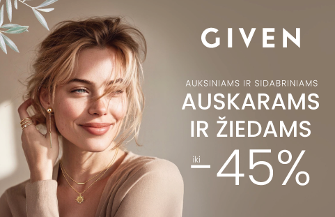 GIVEN žiedams ir auskarams iš aukso ir sidabro taikoma iki -45%