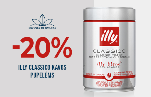 -20% nuolaida ILLY CLASSICO 250 g kavos pupelėms