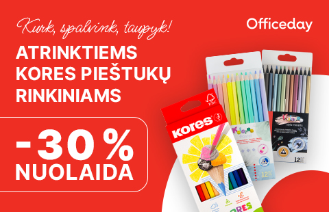 – 30% nuolaida atrinktiems KORES pieštukų rinkiniams