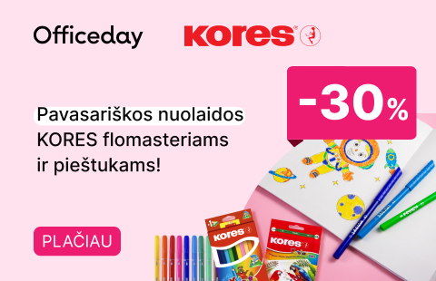 -30% nuolaida KORES flomasteriams ir spalvotiems pieštukams