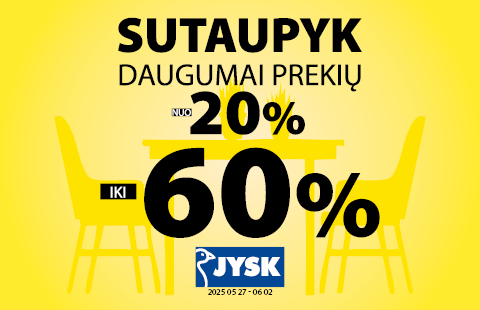 Sutaupyk daugumai prekių nuo 20% iki 60%