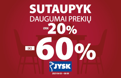 Sutaupyk daugumai prekių nuo 20% iki 60%